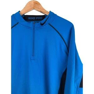 Nike‎ Pro Fitted 1/4 Zip Pullover Blue Men's XXL Swoosh Dri-Fit Athletic Fit